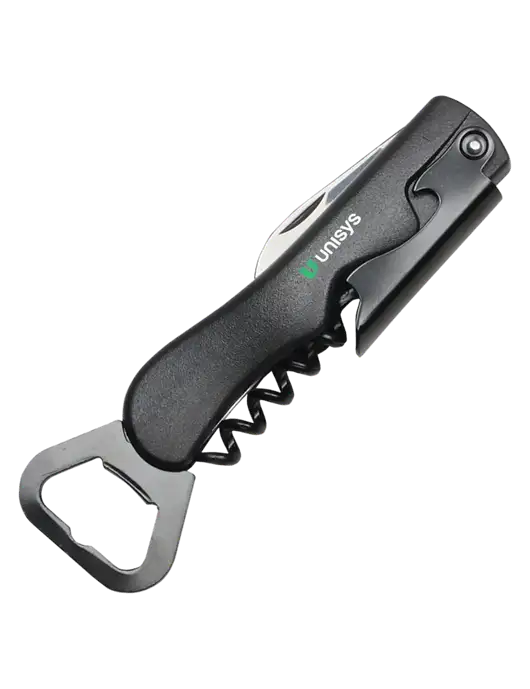 Sleek Black Bottle Opener w/Unisys Logo