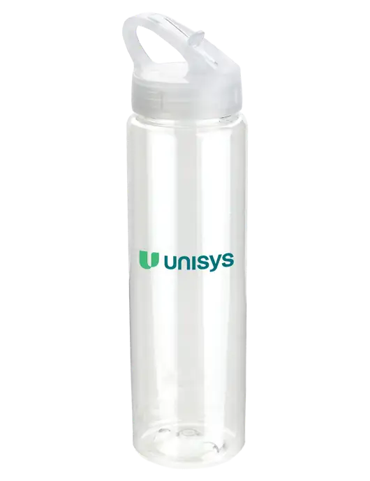 Buddy Clear 32 oz PET Bottle with Flip Lid w/Unisys Logo