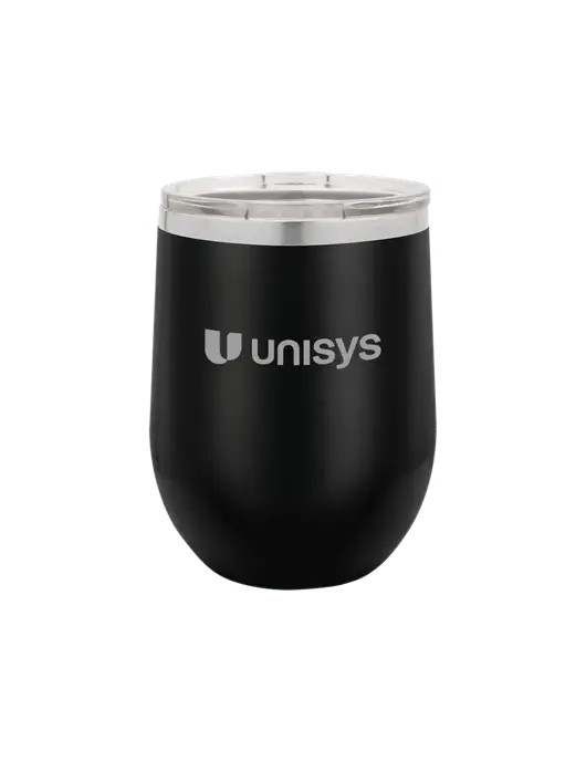 Polar Camel 12 oz Powder Coated Black Vacuum Insulated Stemless Wine Tumbler w/Unisys Logo