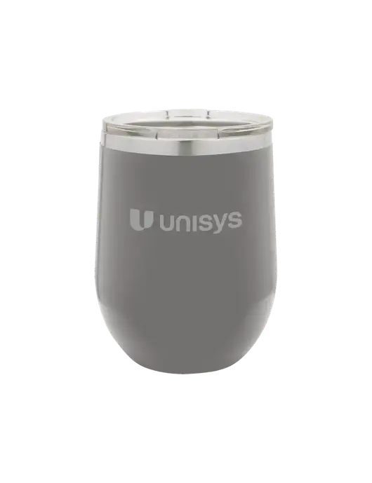 Polar Camel 12 oz Powder Coated Grey Vacuum Insulated Stemless Wine Tumbler w/Unisys Logo