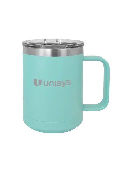 Polar Camel 15 oz Powder Coated Seafoam Vacuum Insulated Mug with Slider Lid w/Unisys Logo