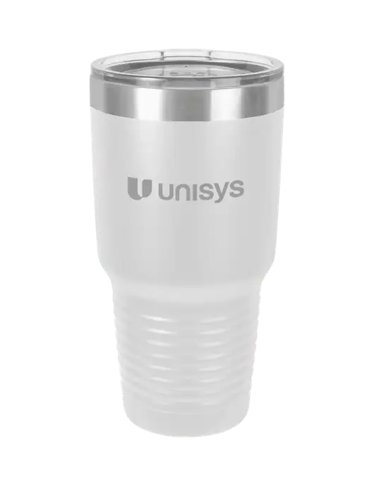 Polar Camel 30 oz Powder Coated White Vacuum Insulated Tumbler  w/Unisys Logo