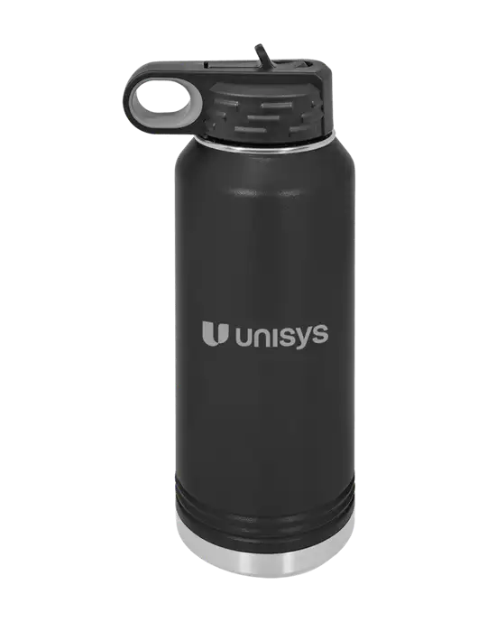 Polar Camel 32 oz Powder Coated Black Vacuum Insulated Water Bottle w/Unisys Logo