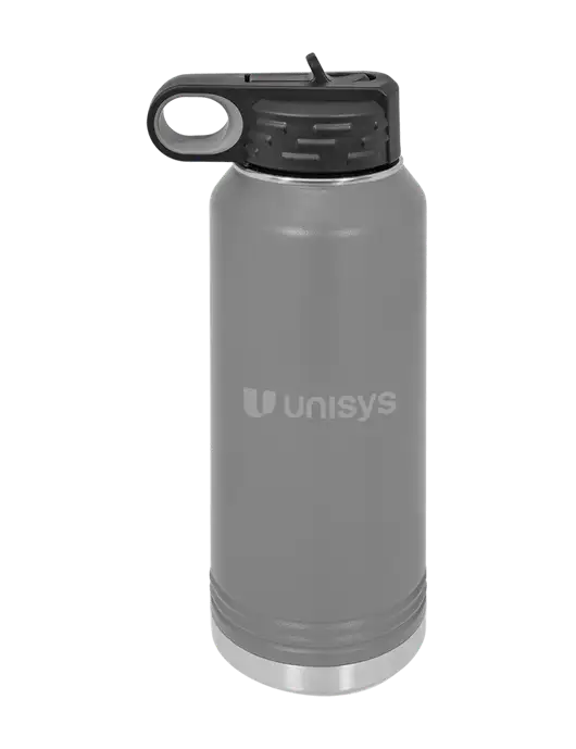 Polar Camel 32 oz Powder Coated Grey Vacuum Insulated Water Bottle w/Unisys Logo
