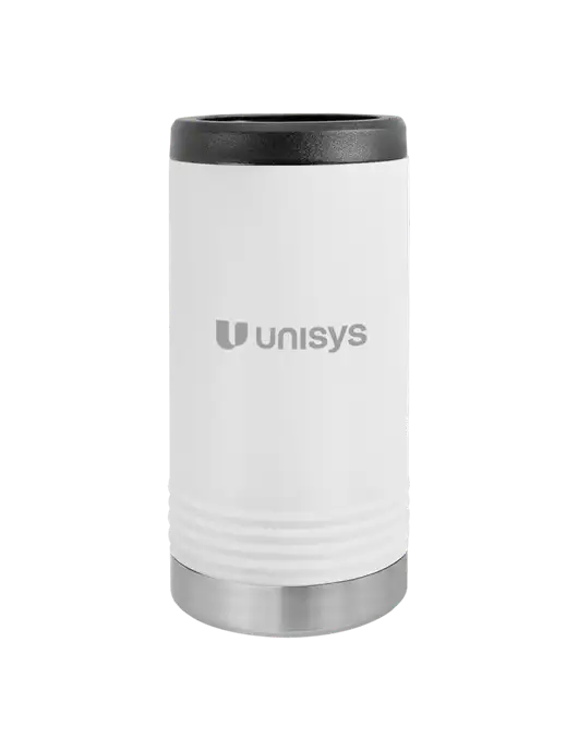 Polar Camel Powder Coated White Vacuum Insulated Slim Beverage Holder w/Unisys Logo