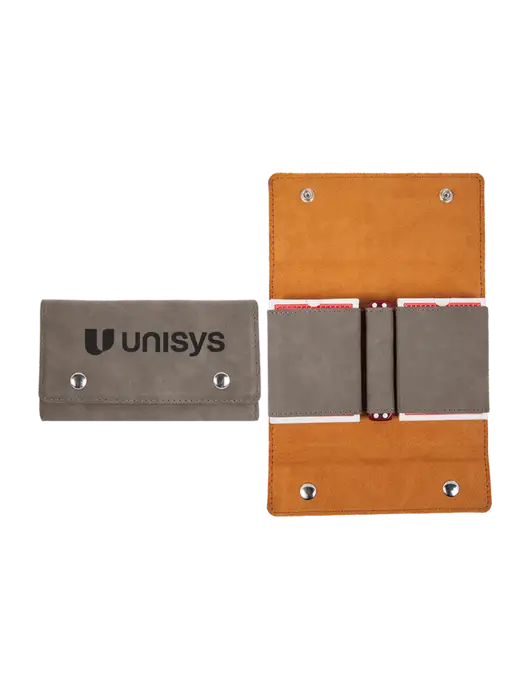 Grey Leatherette Card & Dice Set w/Unisys Logo
