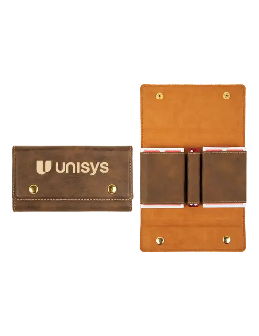 Rustic Leatherette Card & Dice Set w/Unisys Logo