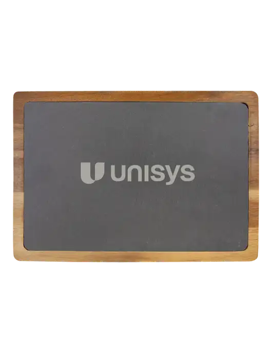 Acacia Wood/Slate Cutting Board, 13 x 9 w/Unisys Logo