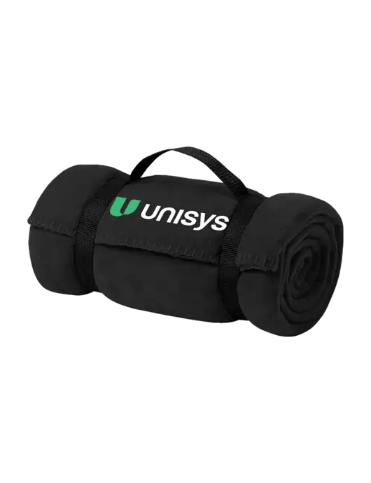 Casual Black Fleece Blanket With Strap w/Unisys Logo