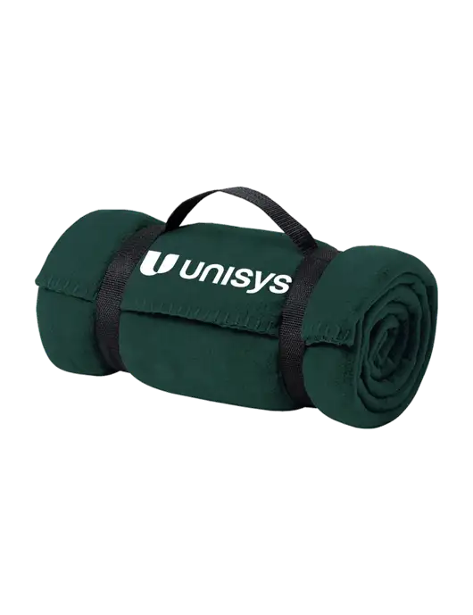 Casual Dark Green Fleece Blanket With Strap w/Unisys Logo