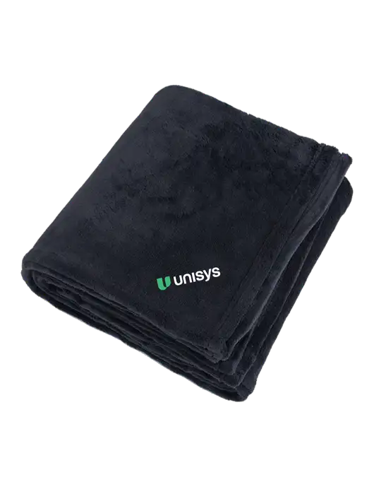 Oversized Deep Black Ultra Plush Blanket w/Unisys Logo