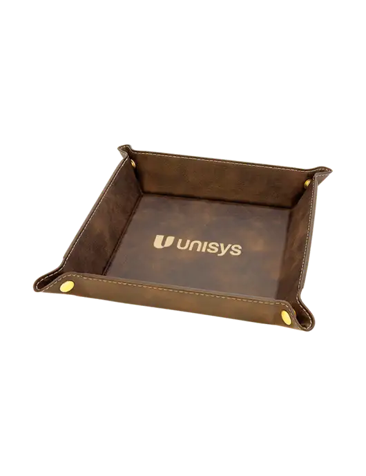 Rustic Leatherette Valet Tray, 6 x 6 w/Unisys Logo