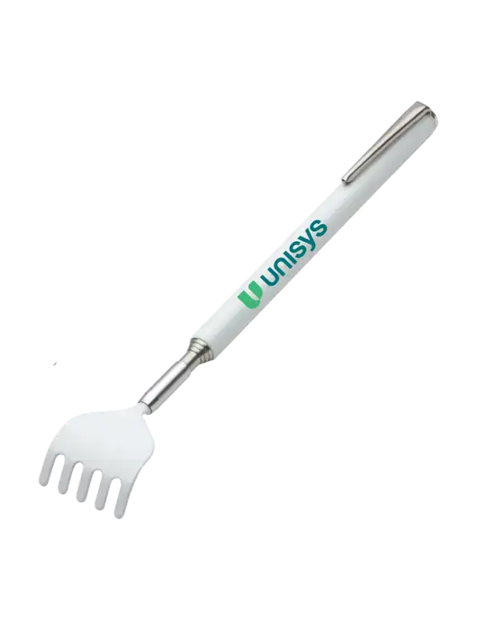 Telescopic White Back Scratcher w/Unisys Logo