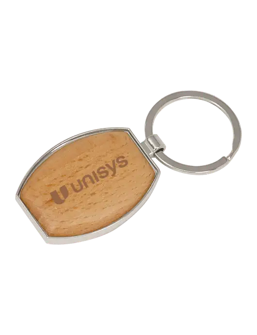 Wood & Silver Oval Keychain w/Unisys Logo