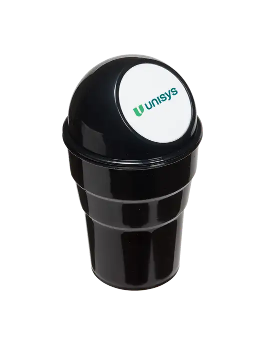 Black Car Cup Holder Trash Can w/Unisys Logo