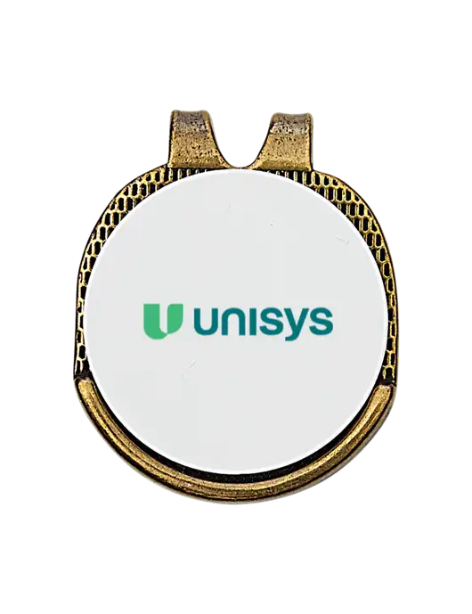 Antique Gold Hat Clip w/Golf Ball Marker w/Unisys Logo