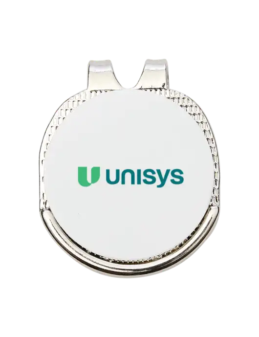 Antique Silver Hat Clip w/Golf Ball Marker w/Unisys Logo