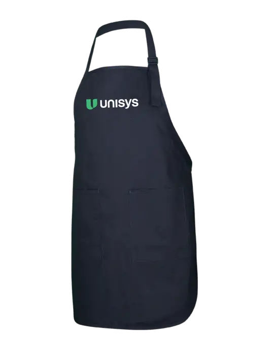 Full-Length Black Apron With Pockets w/Unisys Logo