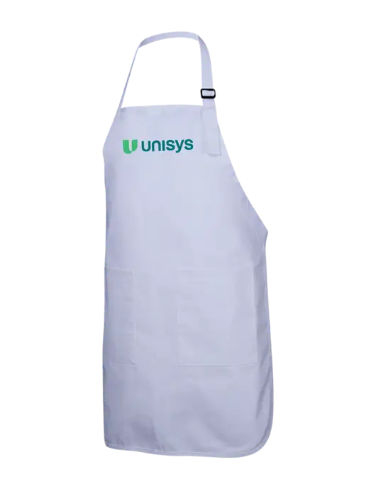 Full-Length White Apron With Pockets w/Unisys Logo