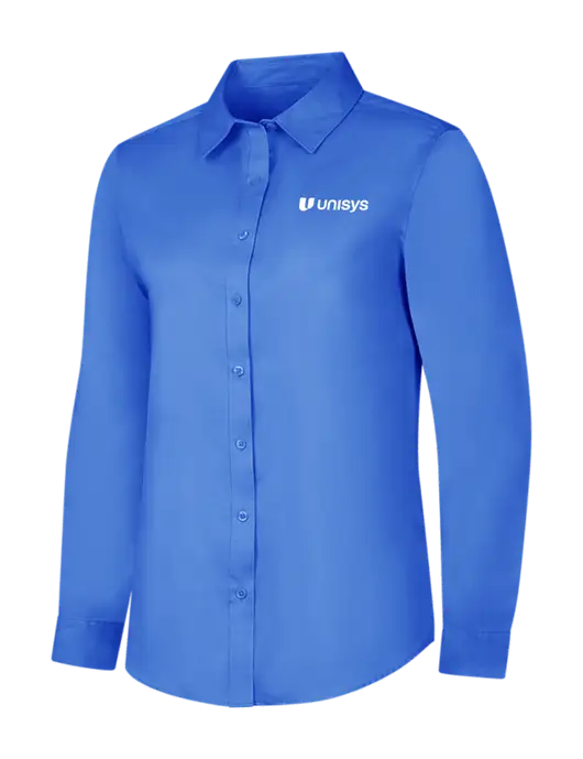 Dark Carolina Blue Womens Long Sleeve Superpro React Twill Shirt w/Unisys Logo