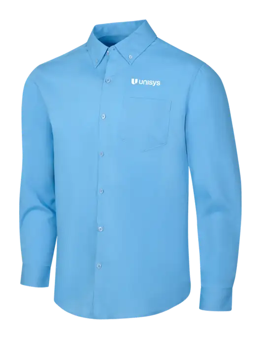 Carolina Blue Long Sleeve Carefree Poplin Shirt w/Unisys Logo