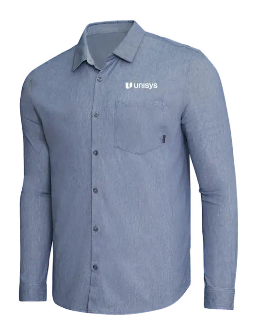 OGIO Slate Blue Heather Extend Long Sleeve Button Up Shirt w/Unisys Logo