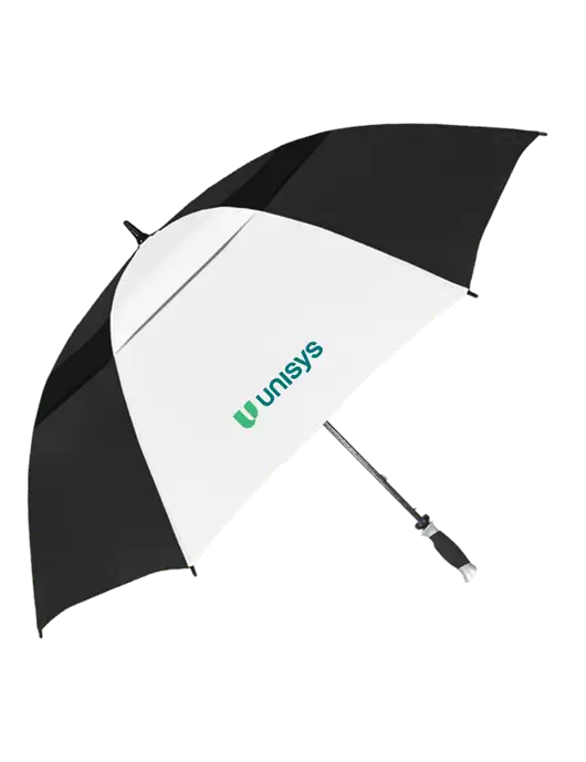 Black/White Vented Typhoon Tamer Golf Umbrella w/Unisys Logo